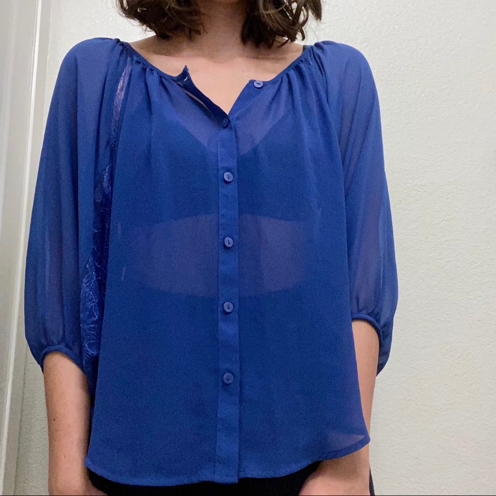 LC Cobalt Blue Button Up Blouse NWOT - Picture 1 of 8